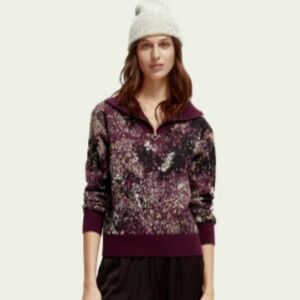 Scotch&soda 1/4 zip jacquard sweater purple XS NWT